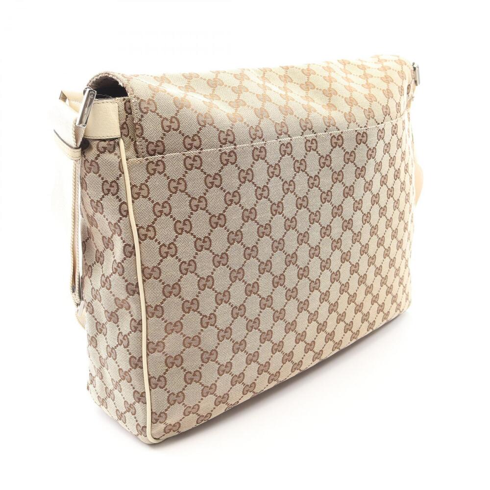 Gucci White Canvas GG Leather Bag Beige Ivory Shoulder White Tan